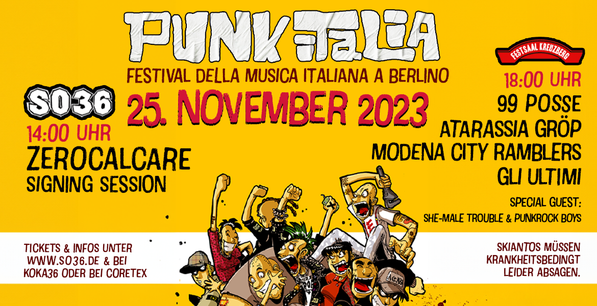 Tickets PUNK ITALIA 2023 - im FESTSAAL KREUZBERG, 99 Posse / Modena City Ramblers / She-Male Trouble / Atarassia Gröp / Gli Ultimi / Punkrock Boys in Berlin